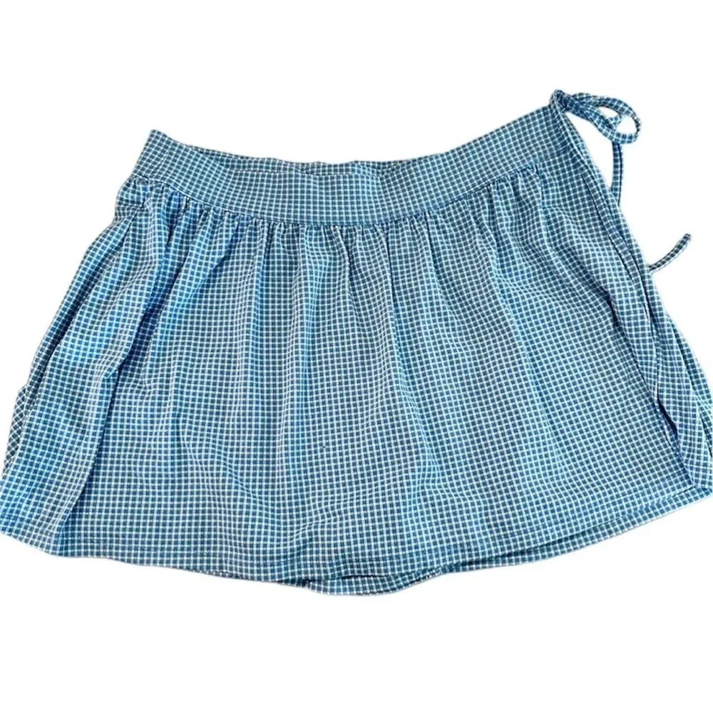 Madewell Women's Flex Wrap Skort in Gingham Ornamental Blue Size 1X NWT